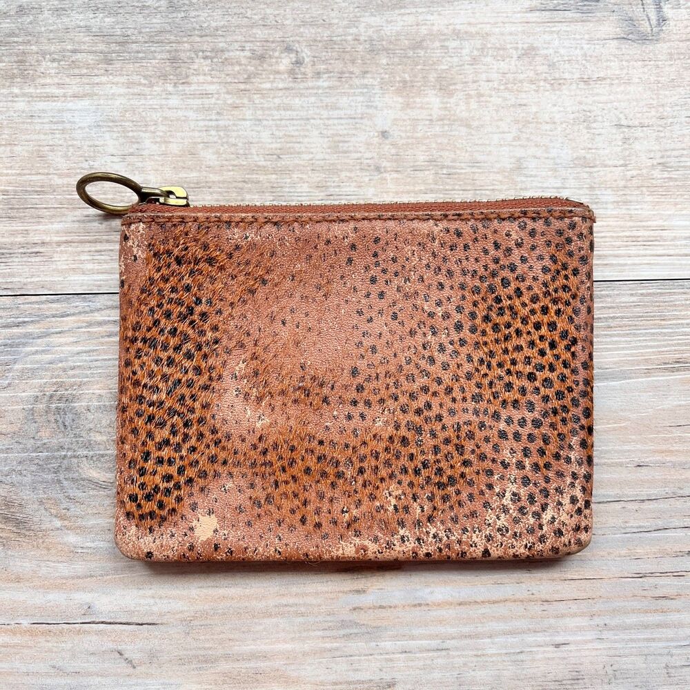 Madewell Spotted Calf Hair Clutch Leather Animal Print Zip Pouch Animal Pattern